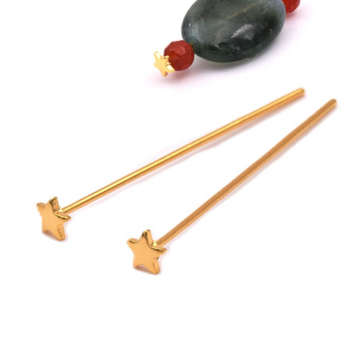 Head pin with a star - Golden brass 31x4x0.7mm. Sold Bby 2