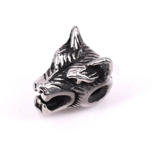 Wolf head bead antique silver stainless steel 14x11mm (1)