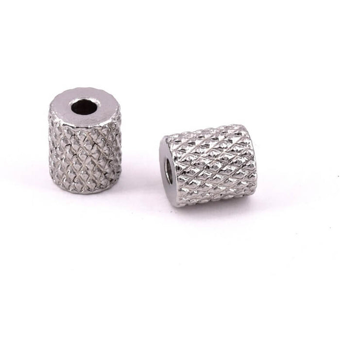 Cylinder bead diamond striated- stainless steel 7x6mm (2)