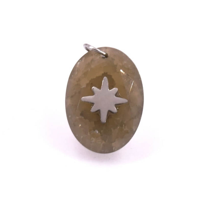 Oval pendant Labradorite star stainless steel 15x11mm (1)