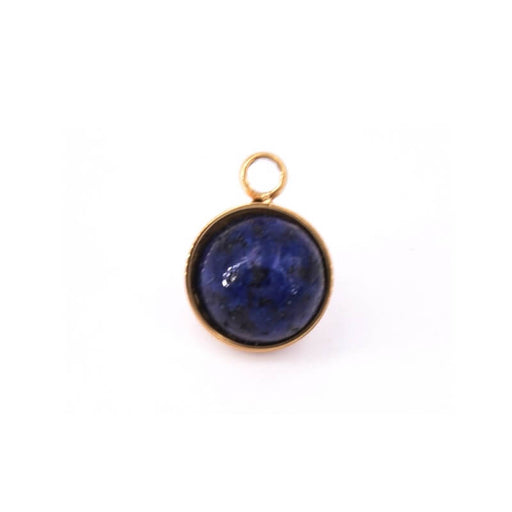 Round pendant golden stainless steel with Lapis lazuli 6mm (1)