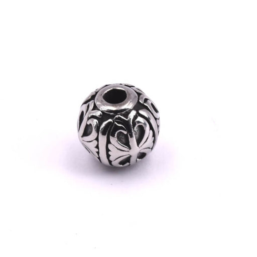 Round steel bead with patterns 11.5mm - Hole: 3.5mm (1)