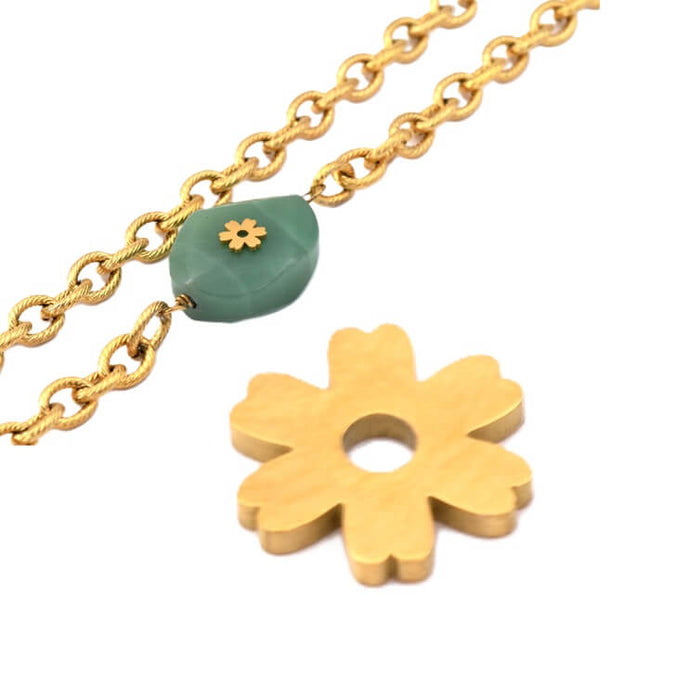 Flower cabochon bead - Gold-plated stainless steel 8mm - 1 unit