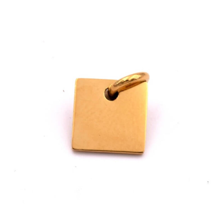 Square pendant 9mm and ring - Golden stainless steel - Hole: 1.8mm (1)