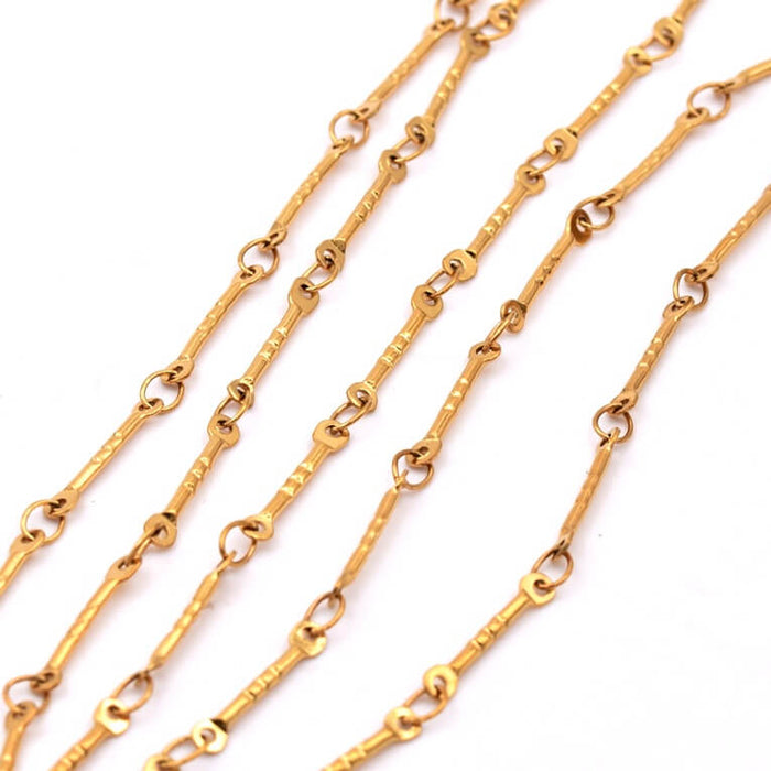 Bar and ring chain 5mm - Golden stainless steel (50cm)