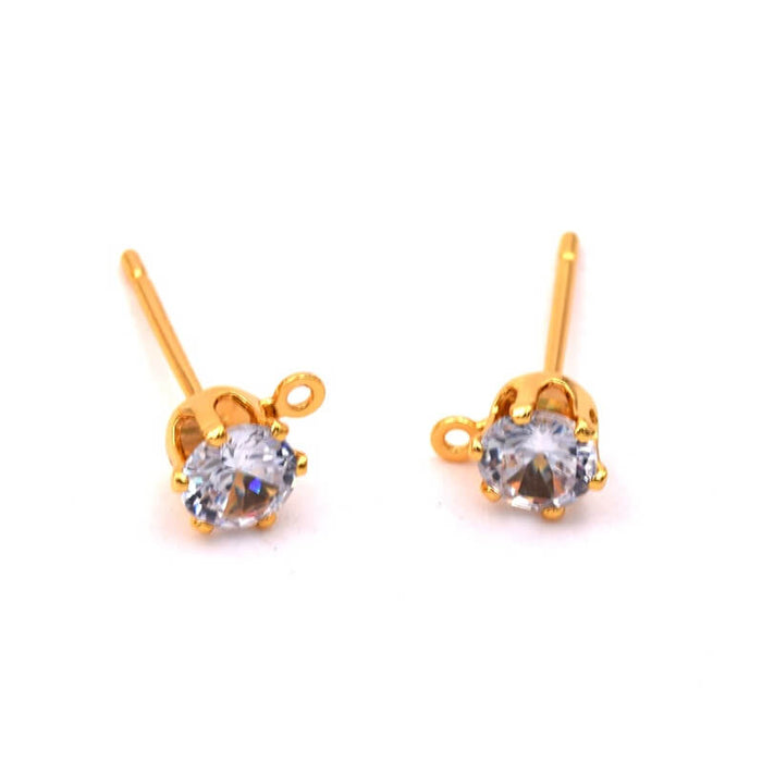 Stud earring set with zircon Golden brass - 17x6mm - Hole: 1mm (2)
