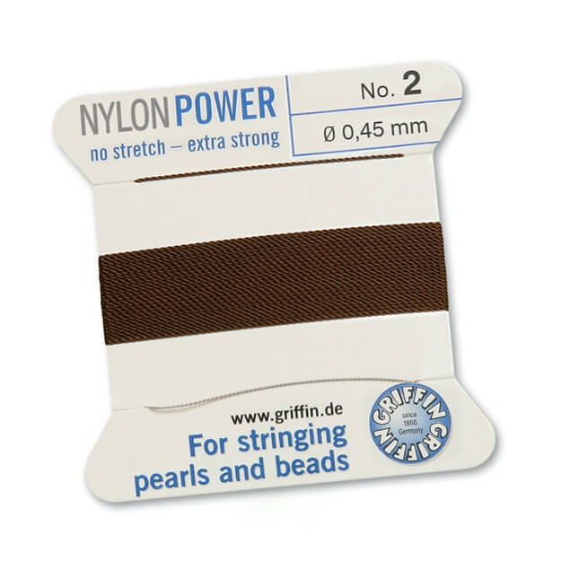 Beige-brown nylon thread NYLONPOWER 0.45mm per 2m with needle (1)