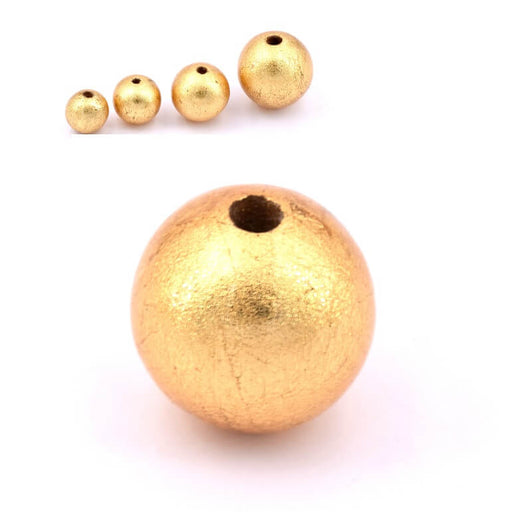 Round wooden bead gilded with gold leaf 25mm - Hole: 4.5mm (1)