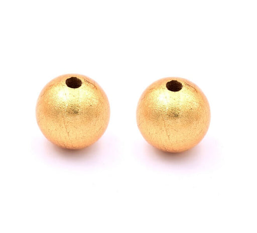 Round wooden bead gilded with gold leaf 20mm - Hole: 3mm (2)