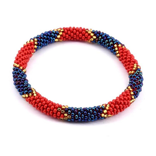 Nepalese crocheted bangle bracelet red and blue chevron 65mm (1)