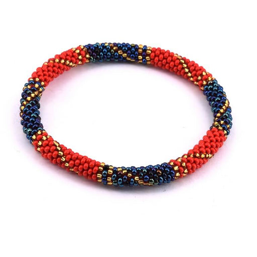 Nepalese crocheted bangle bracelet Blue and red 65mm (1)