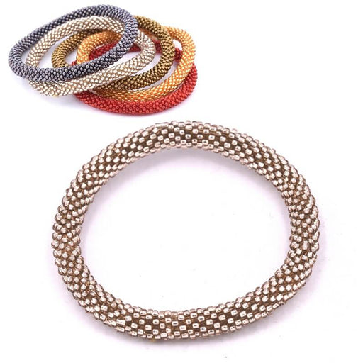 Buy Nepalese crocheted bangle bracelet champagne silver line 65mm (1)