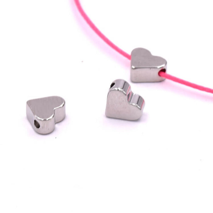 Heart bead brass Platinum color - 6x7x3mm - Hole: 1.2mm (2)