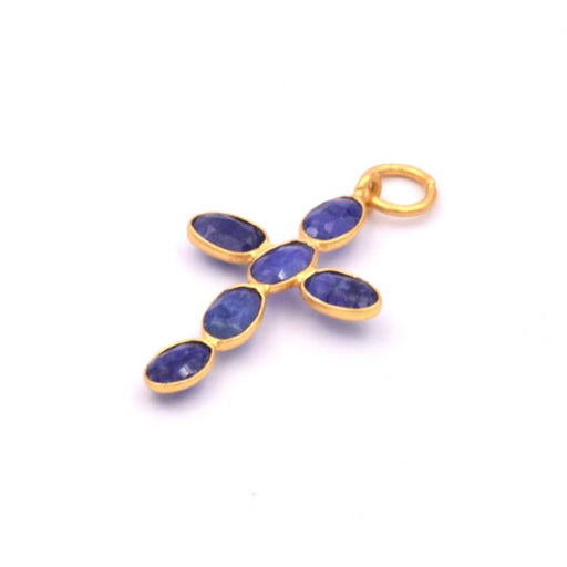 Buy Cross pendant 6 Lapis lazuli set in Sterling silver and flash gold 24x16mm (1)