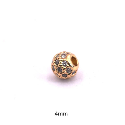 Round bead in golden brass paved with zircons 4mm - hole: 1.2mm (1)