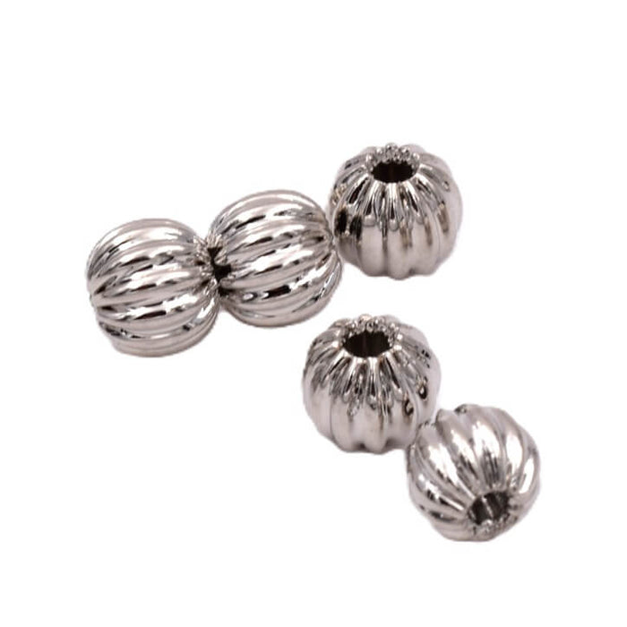 Round grooved platinum brass beads 4mm - Hole: 1mm - 5 beads