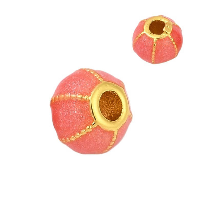 Round bead golden brass and coral enamel - 5x6mm - Hole: 1.5mm (1)