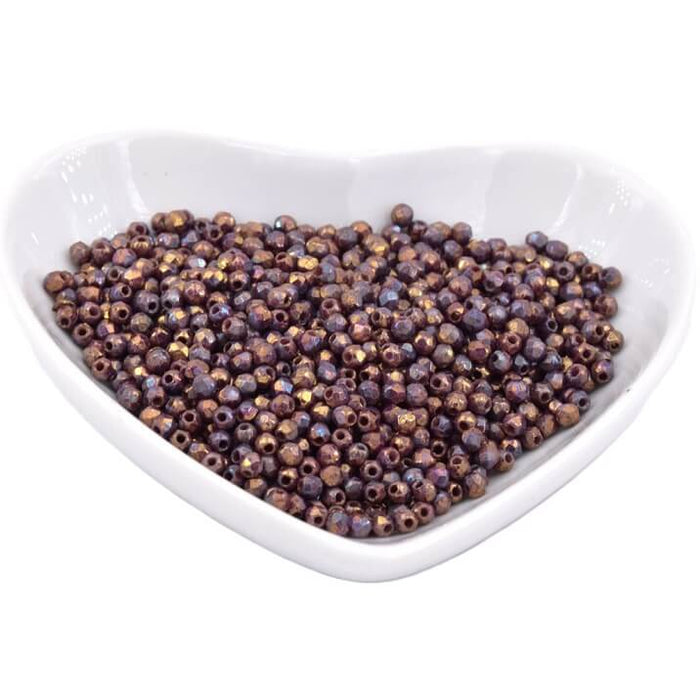 Czech fire-polished beads Luster Opaque Bronzed Smoke 2mm (50)