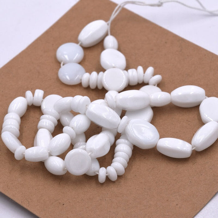 Czech glass bead mix shape Opaque White Mix 2-12mm (1strand-41cm)