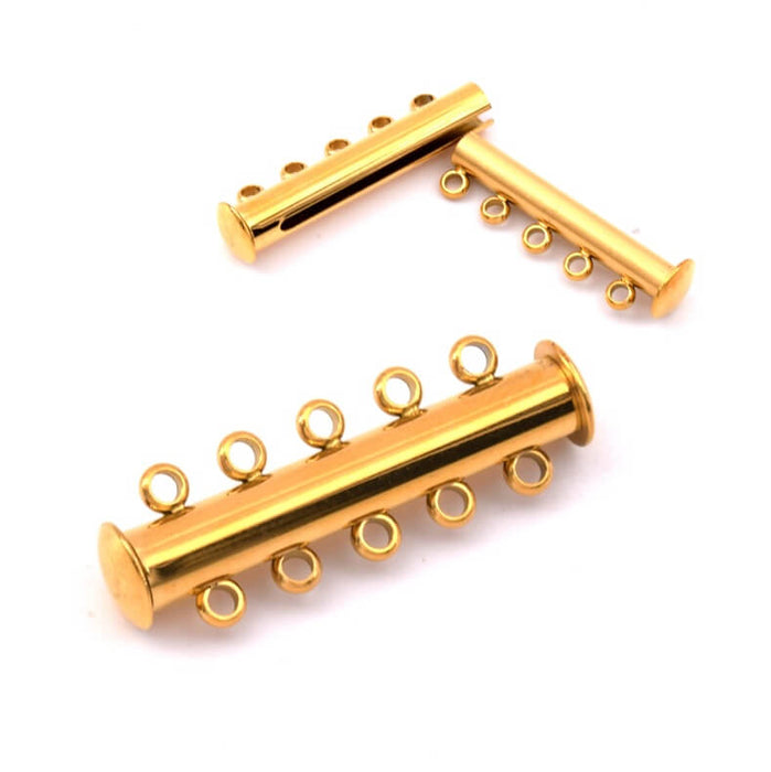 Magnetic sliding clasp 5 strands - golden stainless steel -31mm (1)
