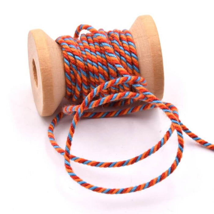 Braided cotton cord blue orange red - 1mm (3m)