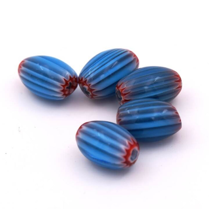 Millefiori blue barrel tube beads 11-12x7-8mm - Hole: 1mm Rosetta chevron beads. 5 beads