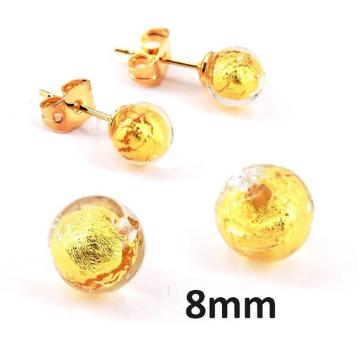 Half-drilled round Murano crystal and gold bead 8mm (2)