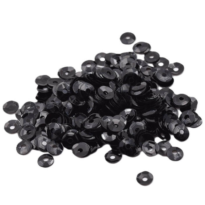 Black Sew-on Sequin Cup Sequins 4x0.5mm - Hole: 1mm (10g)