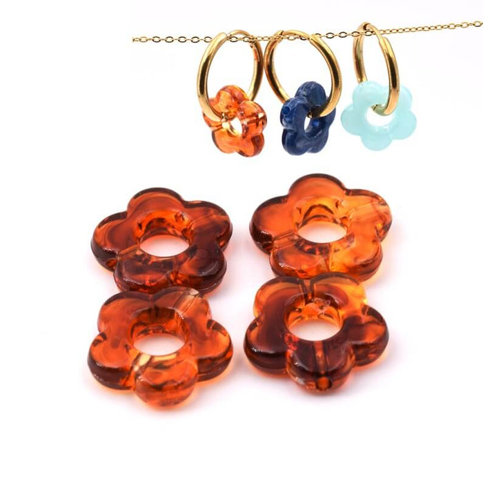 Amber brown resin bead flower 14.5mm - Hole: 5mm (4)