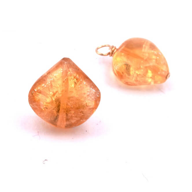 Domed heart bead Citrine 9-11x9-11mm - Hole: 0.5mm (2)