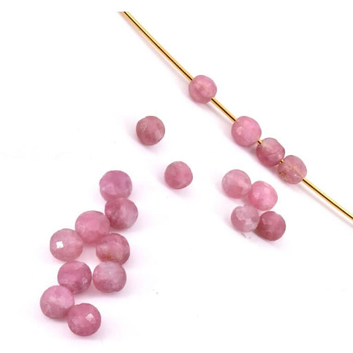 Pink Tourmaline Faceted Flat Round Bead - 4mm - Hole:0.6mm (10)
