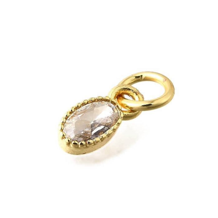 Oval pendant golden brass and zircons 6x4mm - Hole: 3mm (1)