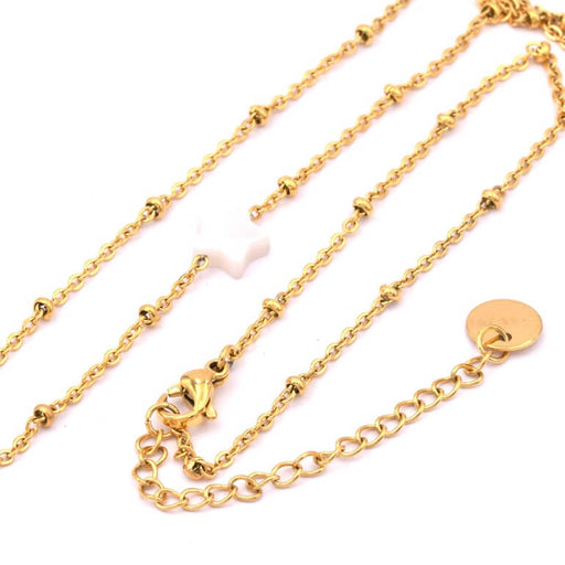 Buy Chain necklace with satellite mesh and shell star - Golden stainless steel 40+5cm (1)