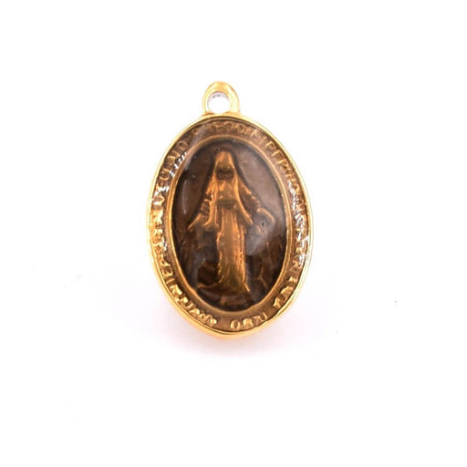 Oval medal Virgin stainless steel amber brown enamel - 13x9mm (1)