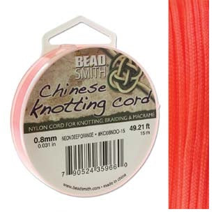 Braided nylon wire cord - 0.8mm - Orange - 15m spool (1)