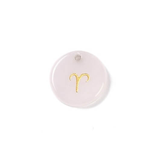 Pendant rose quartz 12mm zodiac sign Aries - Hole: 1mm (1)
