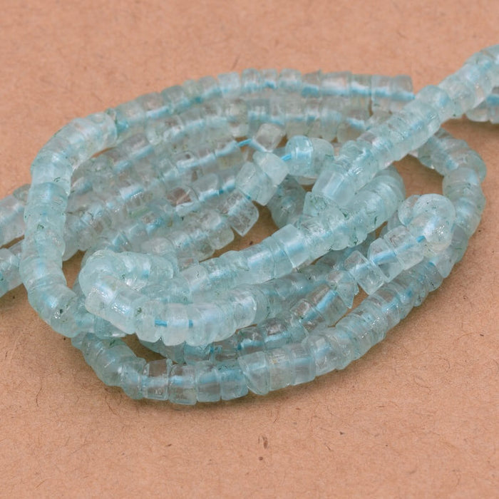 Heishi Rondelle Bead Aquamarine 5x2-3mm - Hole: 0.5mm (1 Strand-32cm)