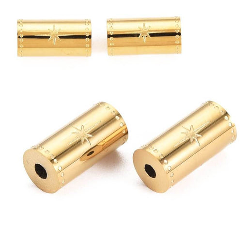 Buy Cylinder Tube Bead Chiseled Stainless Steel Gold 12x6mm - hole: 1,5mm (1)