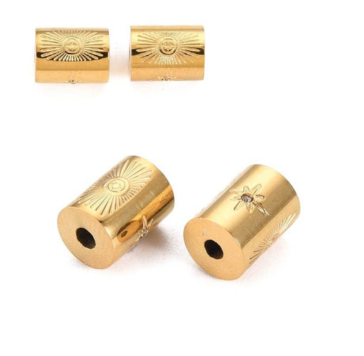 Buy Cylinder Tube Bead Stainless Steel Gold and Zircon 8x6mm hole: 1,5mm (1)