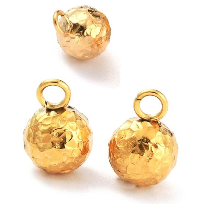 Round Pendants Ball Stainless Steel Hammered Gold 6mm (2)