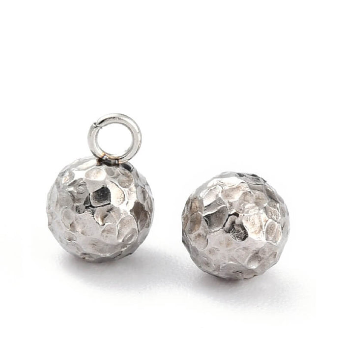 Round Pendants Ball Stainless Steel Hammered 6mm (2)