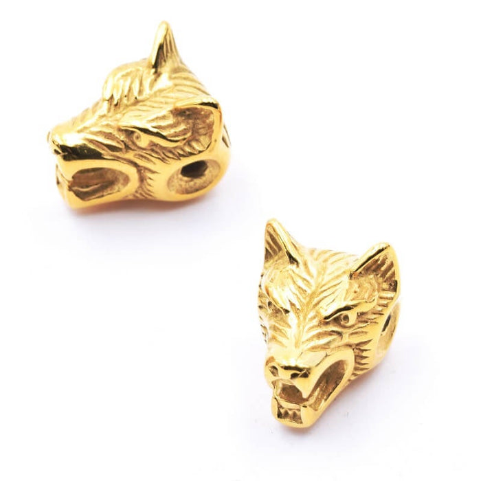 Bead WOLF 15x11mm Horizontal Hole 2mm Steel Gold (1)