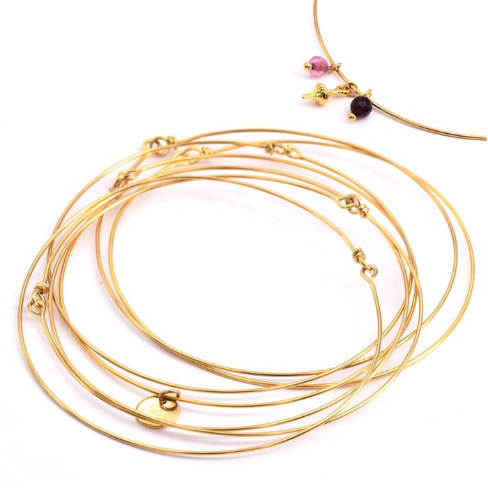 Bangle Bracelets Thin Golden Stainless Steel - 65mmx0.8mm (1 set of 7)