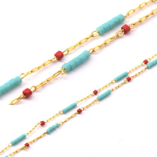 Buy Chain Golden Steel and Miyuki Delica Red and Turquoise (20cm)