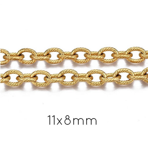 Buy Chain Ribbed Oval Mesh Gold Stainless Steel 11x8mm (50cm)