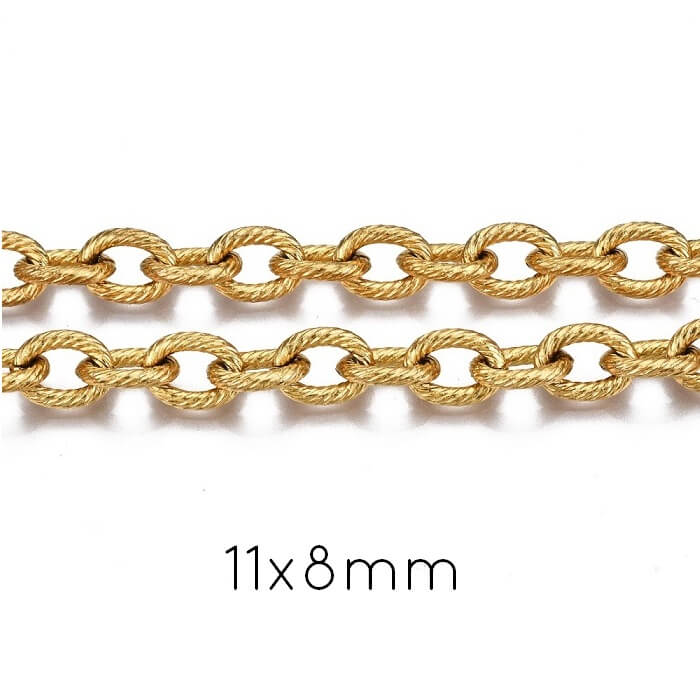 Chain Ribbed Oval Mesh Gold Stainless Steel 11x8mm (50cm)