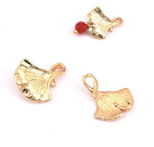 Ginko charm gold plated quality 14mm with 2 rings (1)