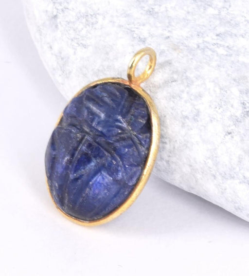 Oval pendant carved scarab lapis lazuli - 925 gold-plated 15x12mmmm (1)