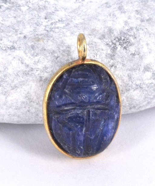 Oval pendant carved scarab lapis lazuli - 925 gold-plated 15x12mmmm (1)