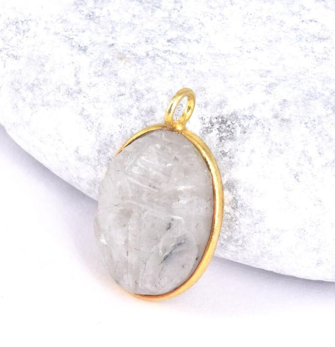Pendant Oval Carved Scarab Moonstone -silver 925 gold plated 17x13mm (1)